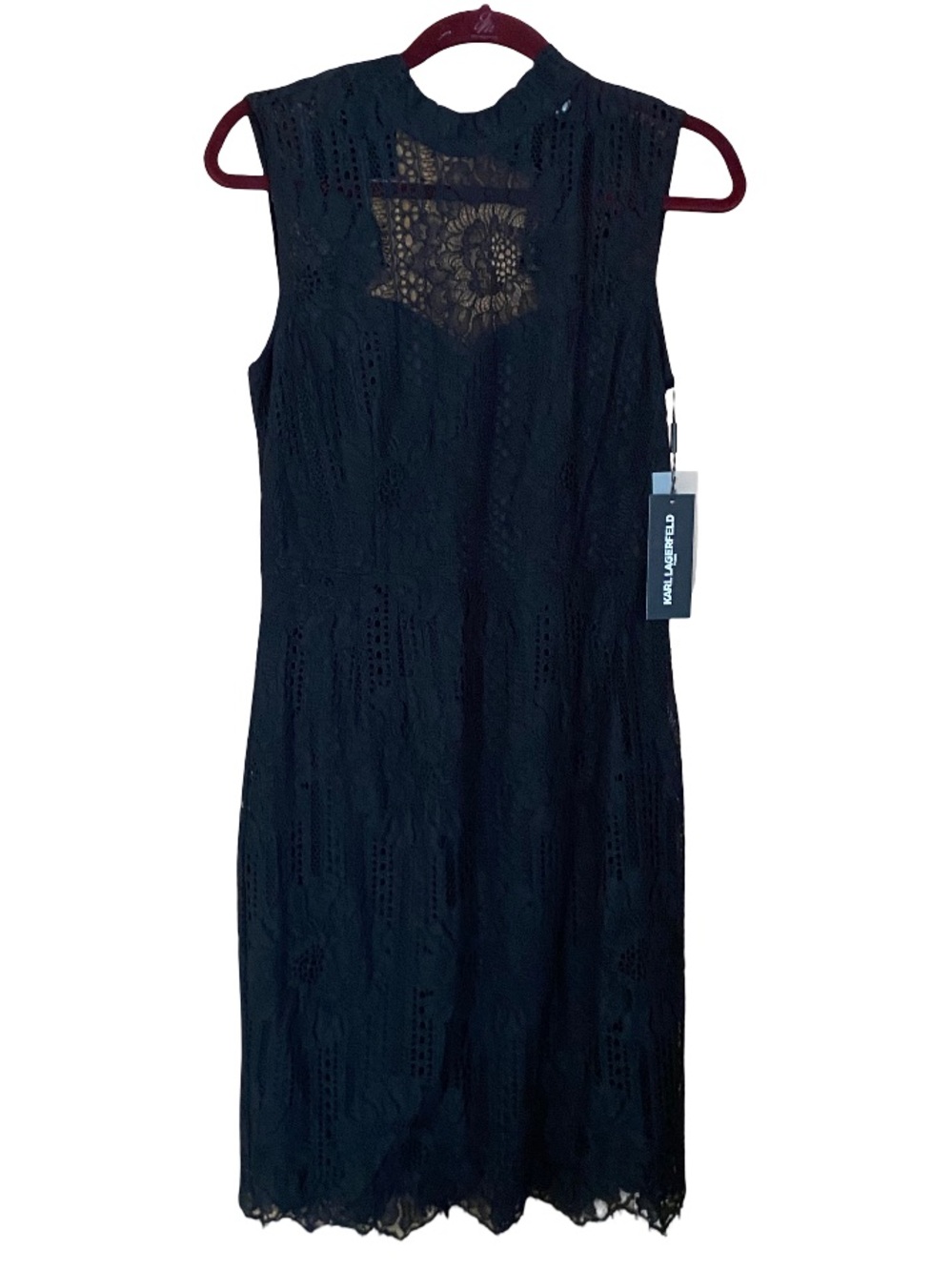 NWT Karl Lagerfeld Paris black lace sleeveless high neck mini dress size 8